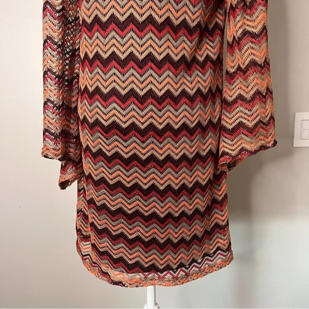 Women's Bell Sleeve Chevron Mod‎ Dress Size Small Boho Vintage Inspired Twiggy